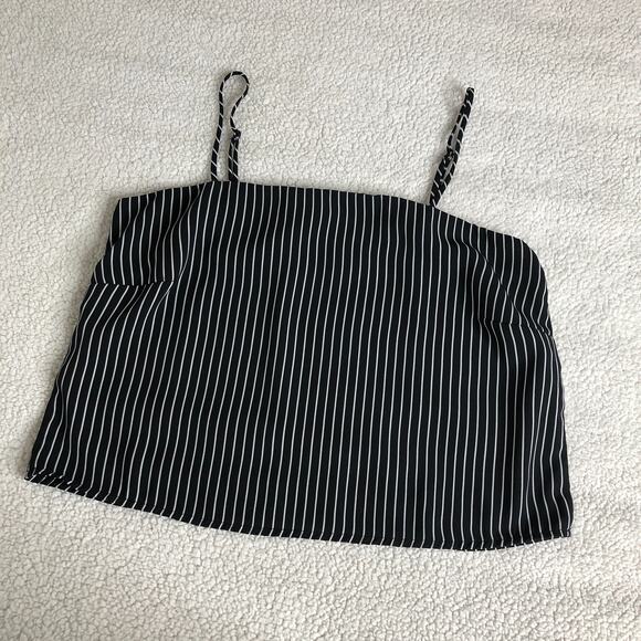 Striped black white chiffon lined square neck flowy tank top blouse XS - Picture 2 of 3